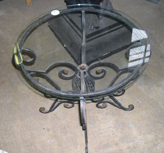 Pair of Wrought-Iron and Glass End Tables,