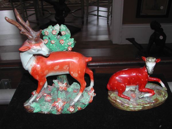 Two Figures of Deer,  one a fine Staffordshire
