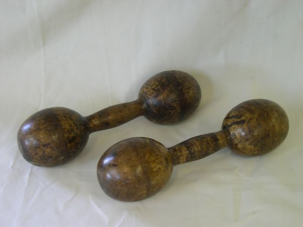 Pair of Vintage Turned Maple Dumbbells  2d228