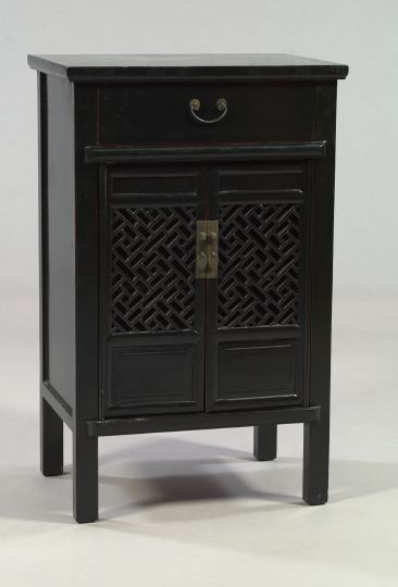 Asian Black Lacquered Side Cabinet,