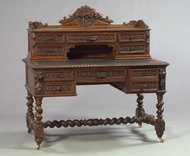 Late Victorian Carved Oak Desk  2d00d