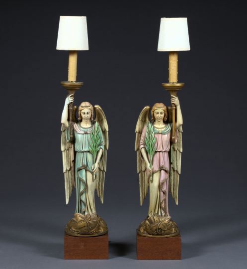 Pair of Continental Carved, Polychromed