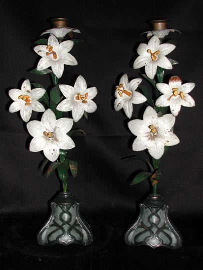 Pair of French Polychromed Cast-Iron