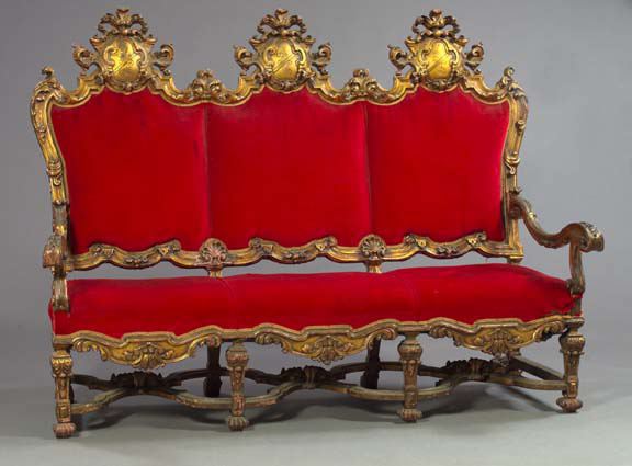 Baronial-Style Giltwood Settee,