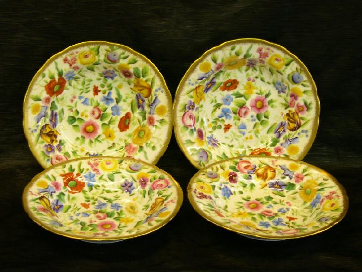 Set of Four Brightly Floral-Polychromed