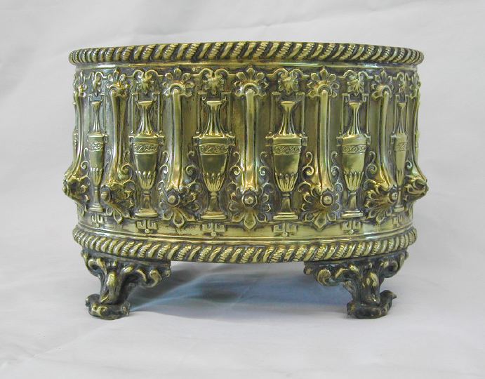 Continental Oval Brass Footed Cachepot  2d634