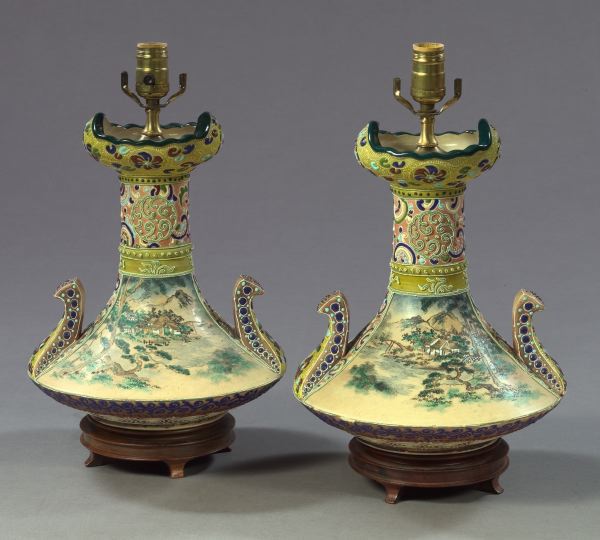 Pair of Japanese Two-Handled Enameled