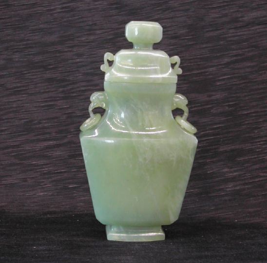 Chinese Carved Pea Green Jade Covered 2d6a5