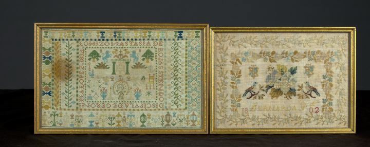 Two Early Framed Needlepoint Samplers  2d6d7