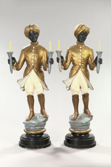 Large Pair of Polychromed and Parcel-Gilt