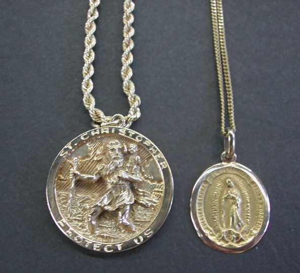 Two Religious Medals,  the first a fourteen-karat