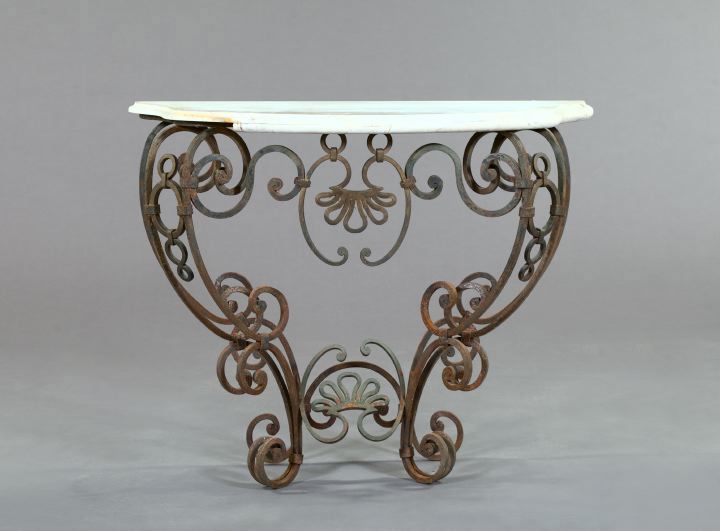 Wrought Iron and Marble Top Console 2dc80