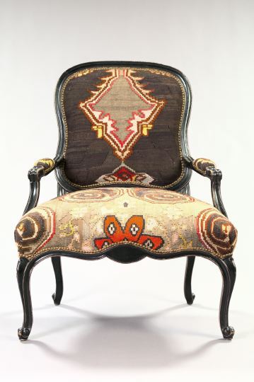 Large Louis XV-Style Ebonized Fauteuil,