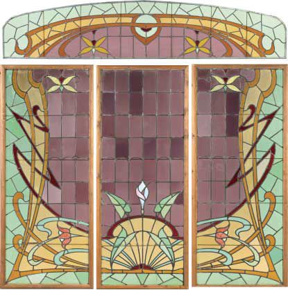 Set of Four Stained Glass and Leaded