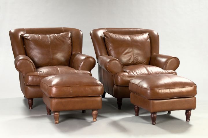 Pair of Modern Brown Leather Overstuffed