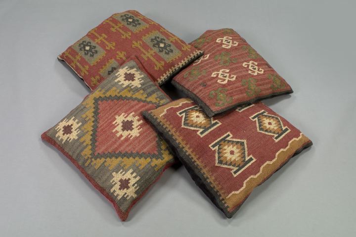 Set of Four Large Kilim Carpet-Faced