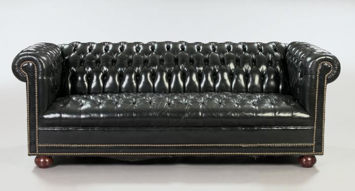 English Tufted Black Leather Chesterfield 2ddab