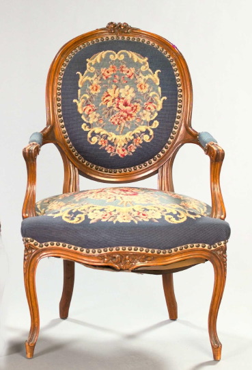 Louis XV-Style Fruitwood and Needlepoint