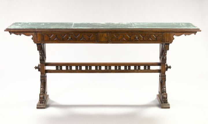 Large Oak and Marble-Top Console