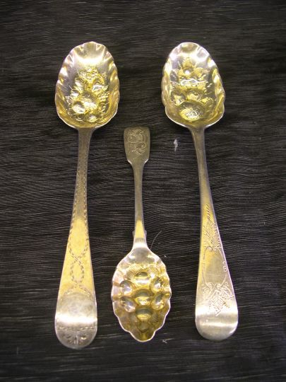 Three Sterling Silver Berry Spoons,