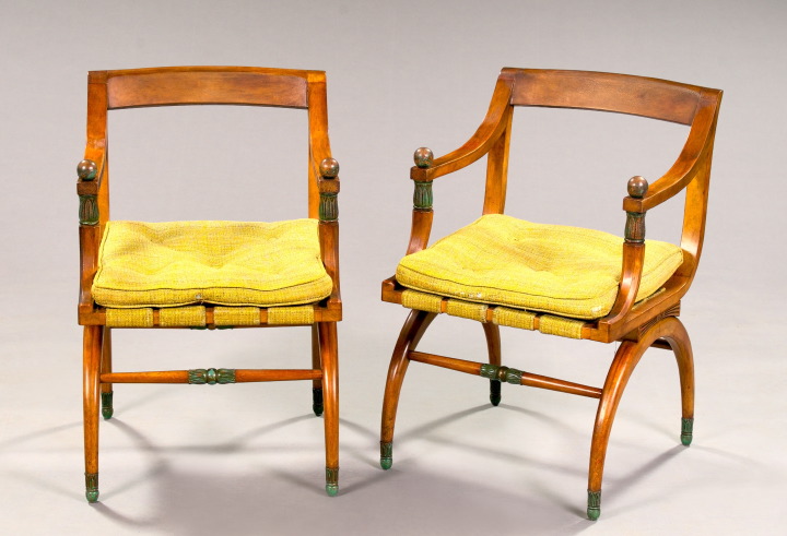 Pair of Curule-Form Maple Armchairs,