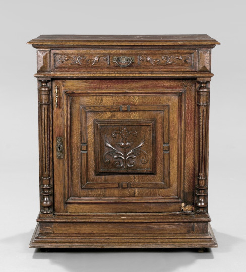 English Carved Oak Side Cabinet,