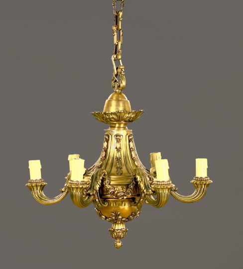 Stately Cast Brass Six Light Chandelier  2e1b8