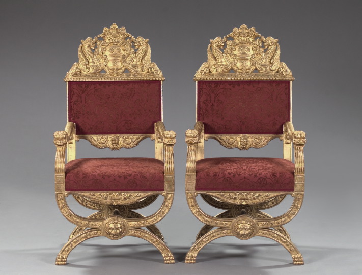 Pair of Baronial-Style Giltwood