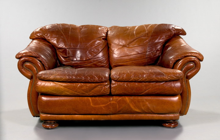 Distressed Brown Leather Overstuffed 2e401