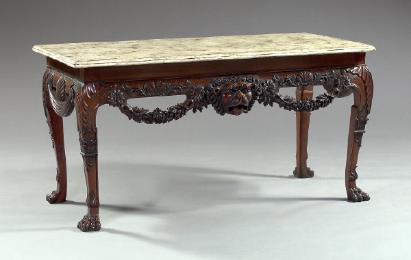 English Carved Mahogany and Marble Top 2e465