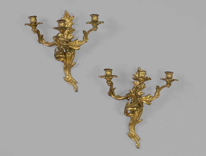 Pair of French Cast Brass Three Light 2e564