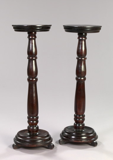 Pair of Turned Mahogany Pedestals  2e57b