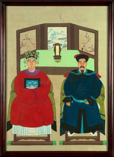 Chinese Double Ancestor Portrait,  20th