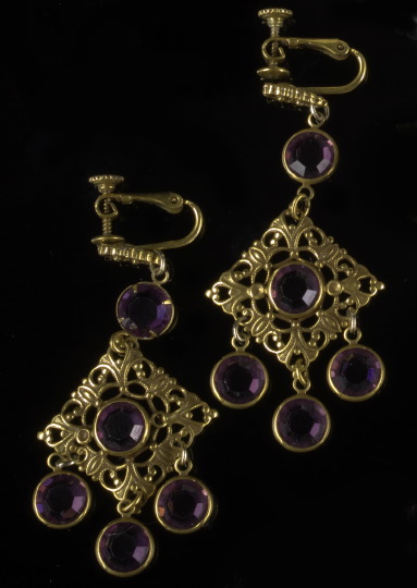 Pair of Gold Toned Faux Amethyst 2e292