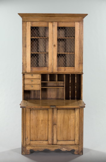 American Vernacular Poplar Secretary-Bookcase,