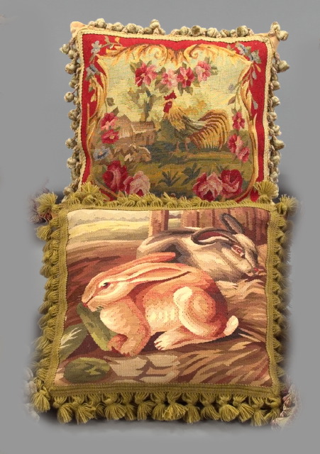 Two Aubusson Tapestry Faced Square 2e7ec