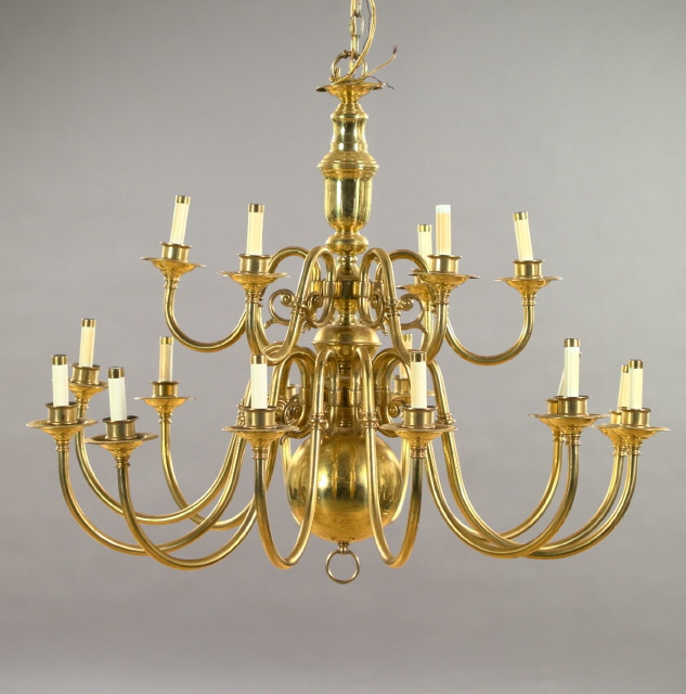 Large English Brass Tiered Eighteen-Light