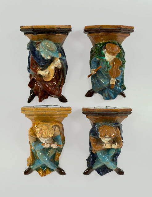 Quartet of Continental Polychromed Majolica