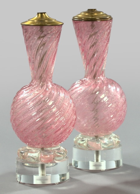 Pair of Blush Pink Spangled Glass 2e8e0