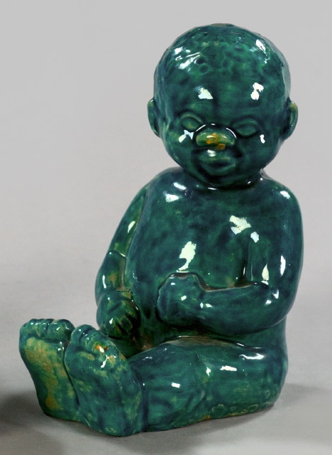 Gloss Teal-Glazed Pottery Figure