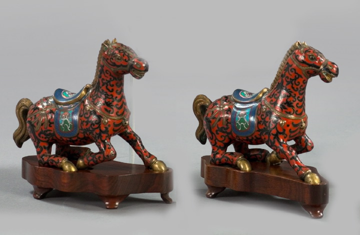 Pair of Chinese Cloisonne Figures of