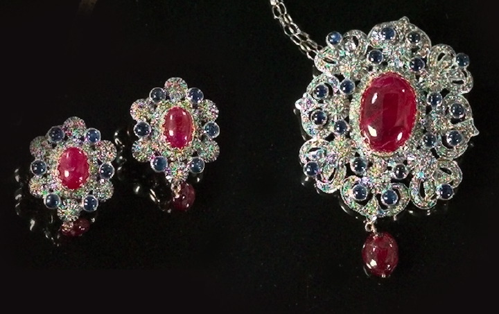 Three-Piece Handcrafted Ruby, Sapphire