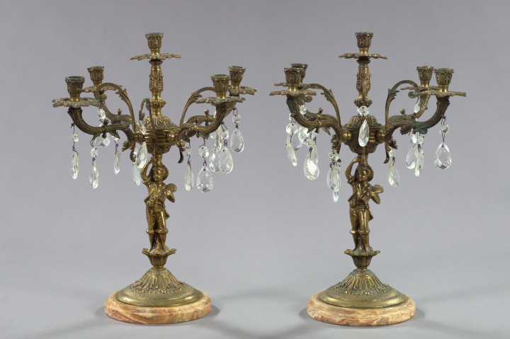 Pair of French Gilt-Brass and Brocatelle