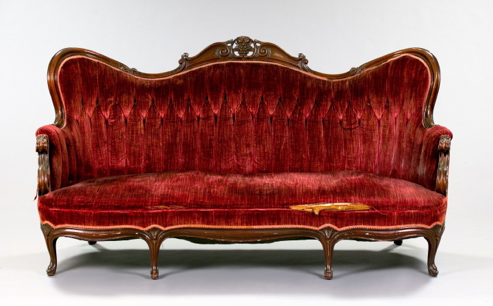 American Rococo Revival Walnut Settee,