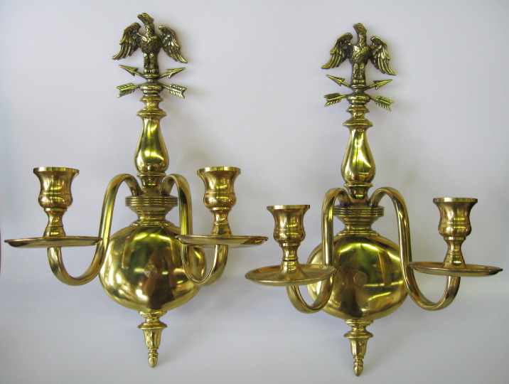 Pair of American Gilt-Brass Two-Light