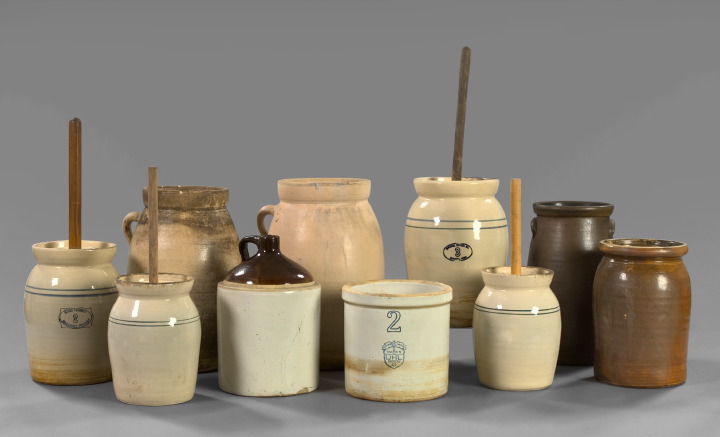 Collection of Ten Stoneware Churns