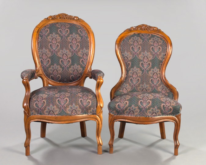 Pair of Rococo-Style Mahogany Chairs,
