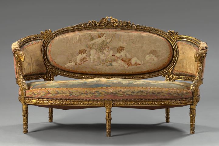 Louis XVI-Style Giltwood Settee,