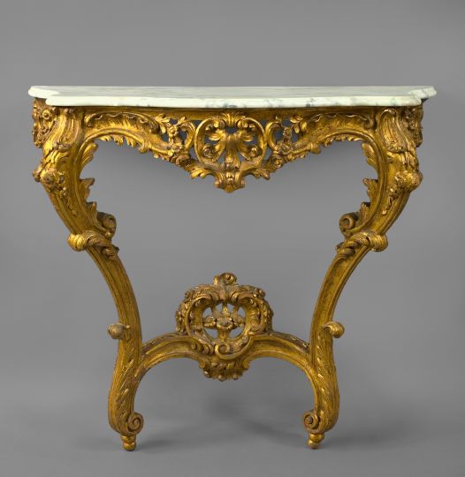 Louis XV-Style Giltwood and Marble-Top