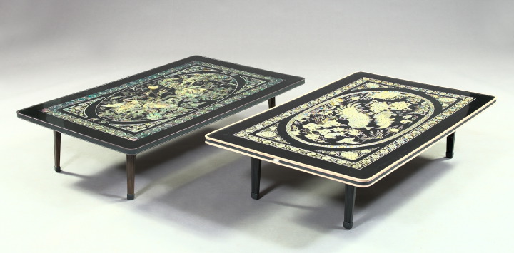 Near-Pair of Oriental Faux-Ivory-Inlaid